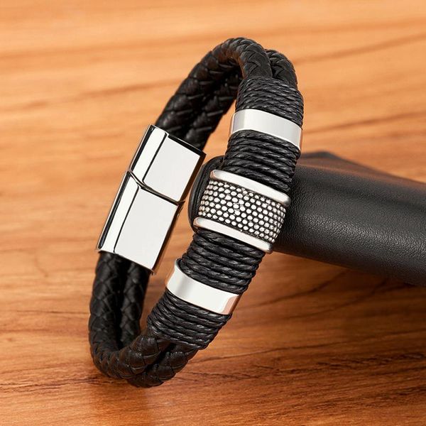 bangle men's leather bracelet braided rope winding classic simple stainless steel double-layer design jewelry gift, Black
bangle men's leather bracelet braided rope winding classic simple stainless steel double-layer design jewelry gift, Black