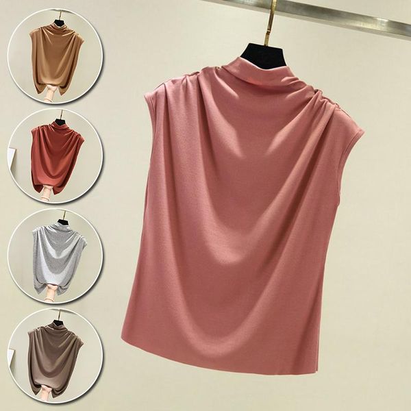 women's blouses & shirts 2021 summer elegant women blouse t-shirt turtleneck sleeveless solid tunics korean casual blusas tee, White
women's blouses & shirts 2021 summer elegant women blouse t-shirt turtleneck sleeveless solid tunics korean casual blusas tee, White