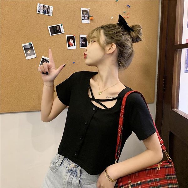 women's t-shirt uulutonica summer tees women elegant fashion button short solid o-neck skinny, White
women's t-shirt uulutonica summer tees women elegant fashion button short solid o-neck skinny, White