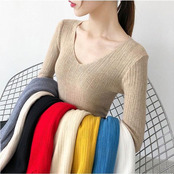 women's sweaters knitted sweater v-neck basic ribbed casual autumn winter slim pullovers women long sleeve knit female, White;black
women's sweaters knitted sweater v-neck basic ribbed casual autumn winter slim pullovers women long sleeve knit female, White;black
