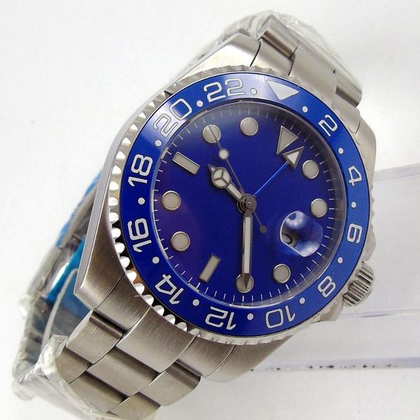 wristwatches 40mm blue sterile dial sapphire glass gmt date case back ceramic bezel automatic mens wristwatch, Slivery;brown
wristwatches 40mm blue sterile dial sapphire glass gmt date case back ceramic bezel automatic mens wristwatch, Slivery;brown