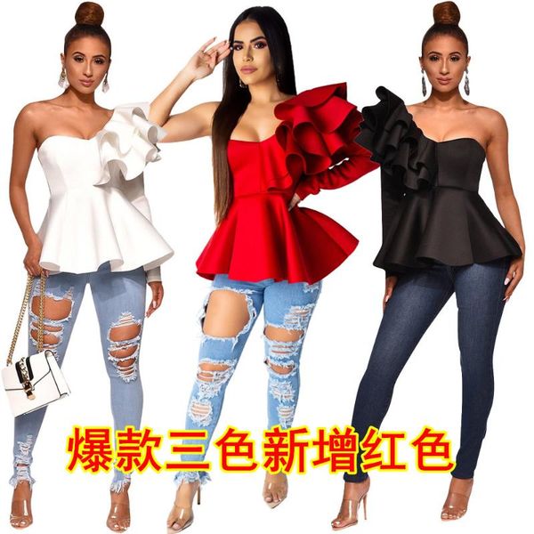 women's t-shirt women blouse shirts one shoulder peplum ruffles slim party wear 2021 summer fashion elegant ladies white red bluas
women's t-shirt women blouse shirts one shoulder peplum ruffles slim party wear 2021 summer fashion elegant ladies white red bluas