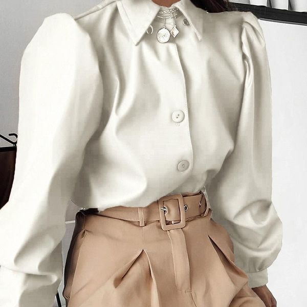 long puff sleeve turn down collar women shirt button faux leather elegant fashion autumn winter casual brown blouse women's blouses &, White
long puff sleeve turn down collar women shirt button faux leather elegant fashion autumn winter casual brown blouse women's blouses &, White
