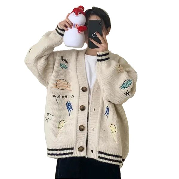 women's sweaters loose winter autumn mesh women's cardigans sweet japanese sweater fashion jacket embroidered u6sa, White;black
women's sweaters loose winter autumn mesh women's cardigans sweet japanese sweater fashion jacket embroidered u6sa, White;black