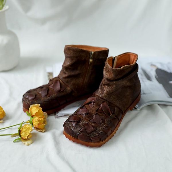 boots tayunxing handmade shoes genuine cow leather woven tpr sole low heel side zipper retro comfort ankle women's 510-19, Black
boots tayunxing handmade shoes genuine cow leather woven tpr sole low heel side zipper retro comfort ankle women's 510-19, Black