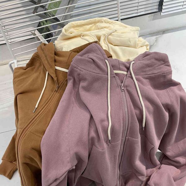 2022 spring new product simple solid color loose hooded sweater jacket women's korean version lazy style casual zipper cardigan, Black
2022 spring new product simple solid color loose hooded sweater jacket women's korean version lazy style casual zipper cardigan, Black