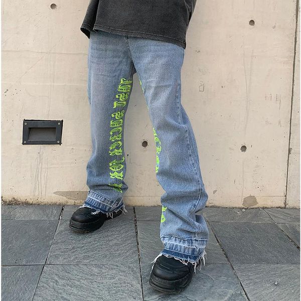 men's jeans high street retro embroidery flare pants mens and womens o233u, Blue
men's jeans high street retro embroidery flare pants mens and womens o233u, Blue