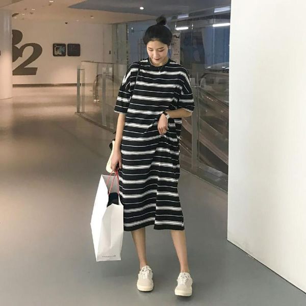 casual dresses summer women maxi dress loose fashion o neck short sleeve striped t-shirt black long, Black;gray
casual dresses summer women maxi dress loose fashion o neck short sleeve striped t-shirt black long, Black;gray