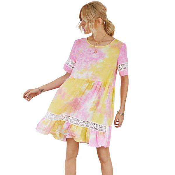 women holiday dress summer tie-dyed colorful maternity short sleeve round-neck cotton clothes beach po props dresses, White
women holiday dress summer tie-dyed colorful maternity short sleeve round-neck cotton clothes beach po props dresses, White