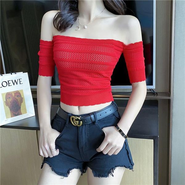 Women's T-Shirt Summer Clothing Shirt One-Neck Slim Show Off The Shoulders Style Exposed Navel Knitted Sleeved T SMNN, White
Women's T-Shirt Summer Clothing Shirt One-Neck Slim Show Off The Shoulders Style Exposed Navel Knitted Sleeved T SMNN, White