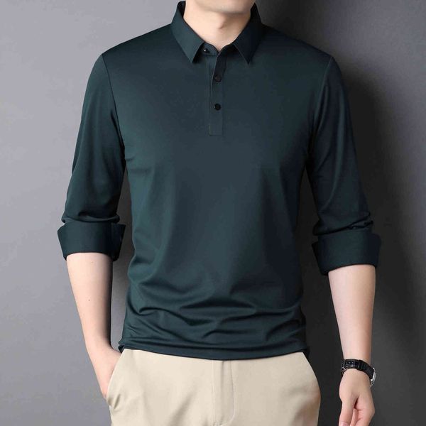 spring and autumn middle-aged solid color t-shirt lapel long sleeve busins mercerized men's top, White;black
spring and autumn middle-aged solid color t-shirt lapel long sleeve busins mercerized men's top, White;black