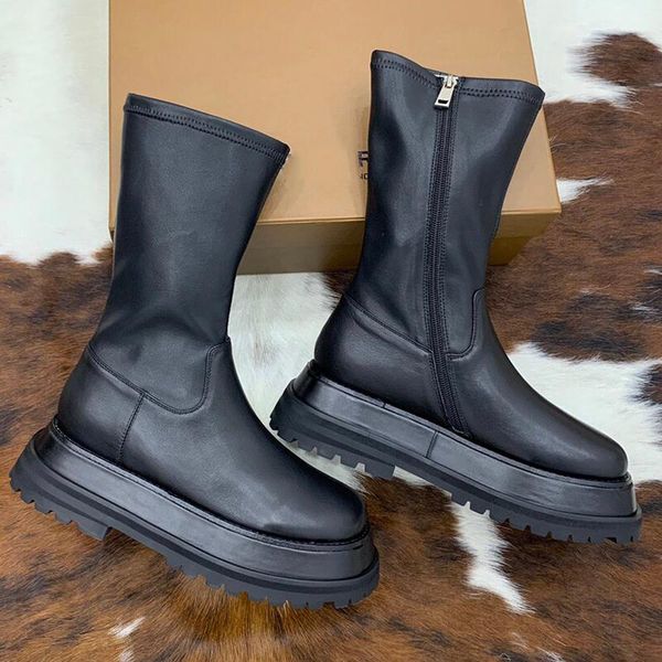 side zipper thick-bottomed elastic boots women's net red handsome mid-tube to increase the tide of thin, Black
side zipper thick-bottomed elastic boots women's net red handsome mid-tube to increase the tide of thin, Black