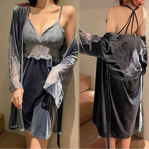 autumn and winter golden velvet pajamas female lace hollow out beautiful back warm small chest gathered fun suspender nightdress set, Black;white
autumn and winter golden velvet pajamas female lace hollow out beautiful back warm small chest gathered fun suspender nightdress set, Black;white