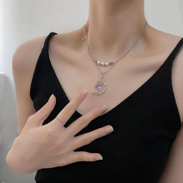 pendant necklaces 2021 original small fresh crescent purple heart necklace female ins cold wind double sweet cool pearl clavicle chain, Silver
pendant necklaces 2021 original small fresh crescent purple heart necklace female ins cold wind double sweet cool pearl clavicle chain, Silver