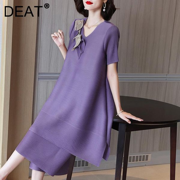 women's two piece pants deat woman suit pleated solid v collar short sleeve t-shirt + high waist seven length wide leg casual 2021 summ, White
women's two piece pants deat woman suit pleated solid v collar short sleeve t-shirt + high waist seven length wide leg casual 2021 summ, White