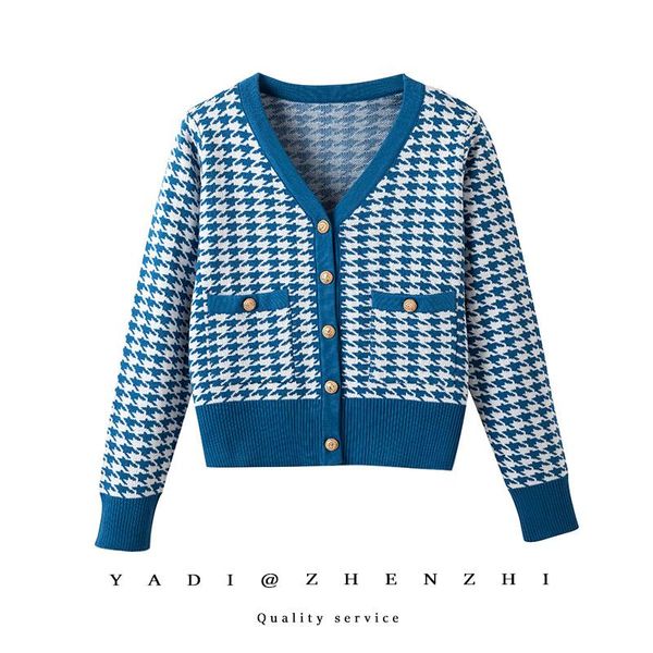 women's knits & tees houndstooth jacquard cardigan spring and autumn knitted v-neck coat brass buckle xiaoxiang elegant loose sweater f, White
women's knits & tees houndstooth jacquard cardigan spring and autumn knitted v-neck coat brass buckle xiaoxiang elegant loose sweater f, White