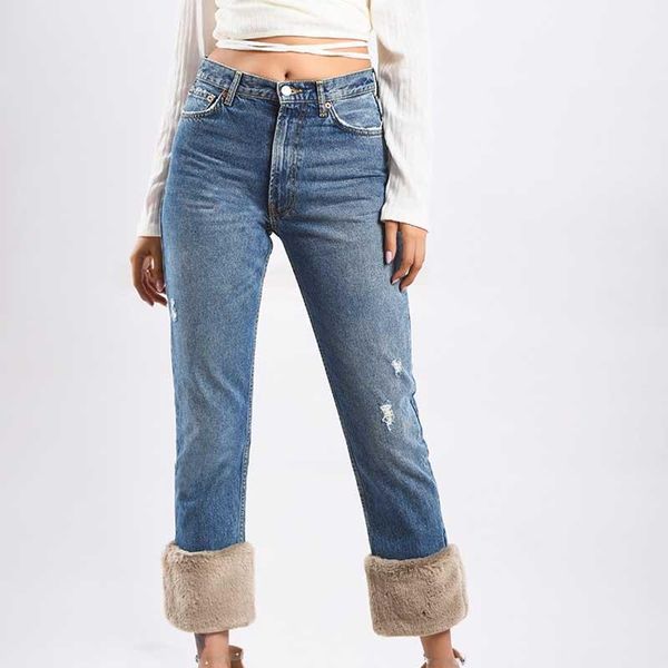 fashion women winter high waist jeans solid color ankle-length pants button pockets spliced hairy feet women's, Blue
fashion women winter high waist jeans solid color ankle-length pants button pockets spliced hairy feet women's, Blue