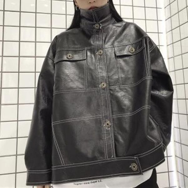 women's leather & faux vintage harajuku leather jacket, women's motorcycle zipper loose, korean style, spring plus size, 0nfw, Black
women's leather & faux vintage harajuku leather jacket, women's motorcycle zipper loose, korean style, spring plus size, 0nfw, Black