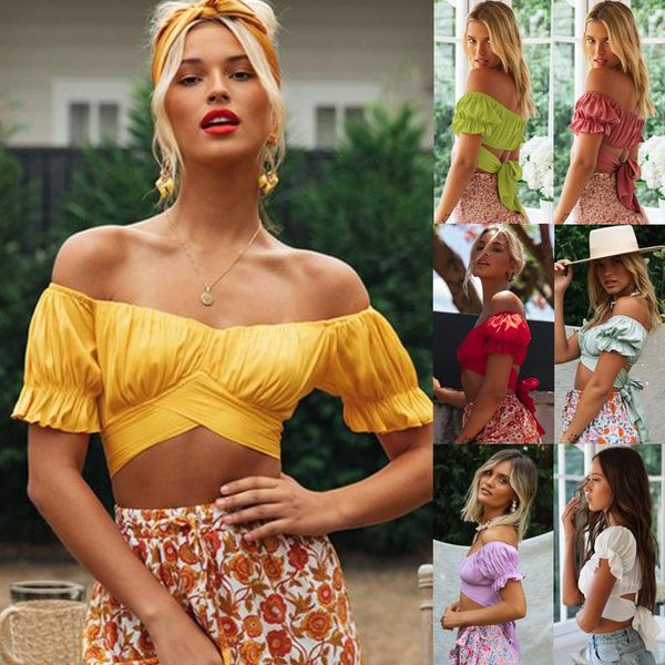 women summer fashion solid color slash neck puff short sleeve version t-shirt female cute sweet pleat skinny women's, White
women summer fashion solid color slash neck puff short sleeve version t-shirt female cute sweet pleat skinny women's, White