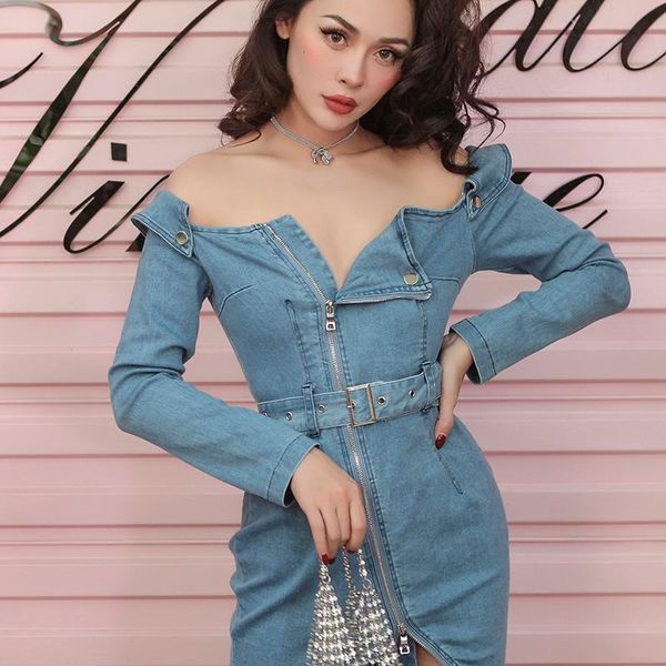 casual dresses off shoulder long sleeve denim dress women zipper belted bodycon elegant party cute, Black;gray
casual dresses off shoulder long sleeve denim dress women zipper belted bodycon elegant party cute, Black;gray