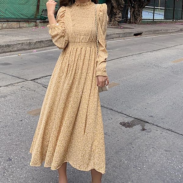 casual dresses 2021 spring korean women's long sleeve turtleneck floral chiffon dress high waist elastic pleated vestidos mujer, Black;gray
casual dresses 2021 spring korean women's long sleeve turtleneck floral chiffon dress high waist elastic pleated vestidos mujer, Black;gray