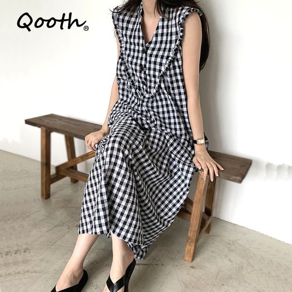 qooth retro v-neck stitching color-match dress plaid three buttons loose sleeveless dress womens long causal dress qt587 210518, Black;gray
qooth retro v-neck stitching color-match dress plaid three buttons loose sleeveless dress womens long causal dress qt587 210518, Black;gray