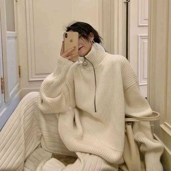 women's two piece pants women autumn winter zipper turtleneck oversize sweater full sleeve knitted pullovers casual jumper cogo, White
women's two piece pants women autumn winter zipper turtleneck oversize sweater full sleeve knitted pullovers casual jumper cogo, White