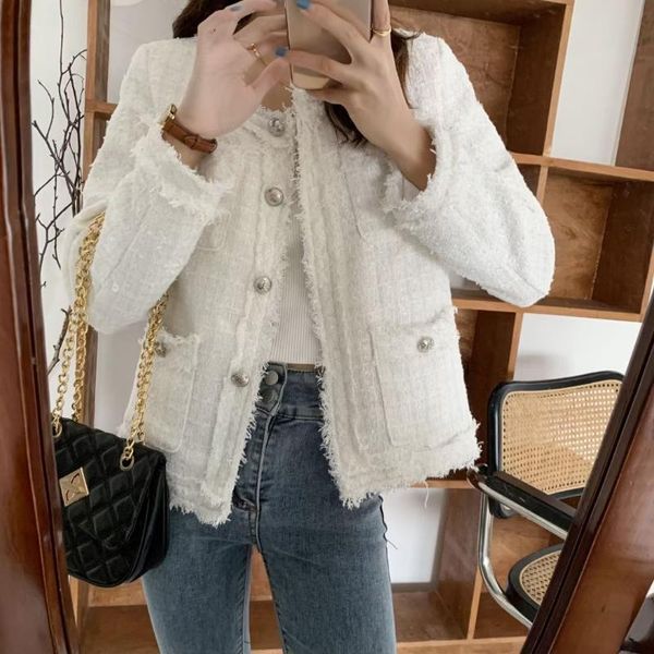 women's jackets 2021 autumn fashion korean o-neck long sleeves pockets double breasted short white tweed coats women, Black;brown
women's jackets 2021 autumn fashion korean o-neck long sleeves pockets double breasted short white tweed coats women, Black;brown