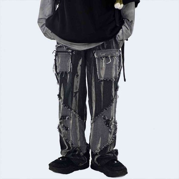 black cool punk washed women jeans man vintage tassel bleached broken ankle length gothic button zip long trousers, Blue
black cool punk washed women jeans man vintage tassel bleached broken ankle length gothic button zip long trousers, Blue