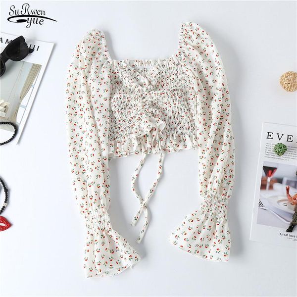 women's blouses & shirts 2021 design square collar blouse short navel chiffon shirt drawstring super fairy sweet floral blusa women 10, White
women's blouses & shirts 2021 design square collar blouse short navel chiffon shirt drawstring super fairy sweet floral blusa women 10, White