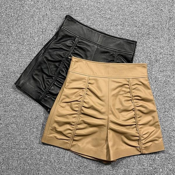 women's shorts spring autumn real sheepskin genuine leather womens slim pants black khaki folds club palazzo suit short trousers, White;black
women's shorts spring autumn real sheepskin genuine leather womens slim pants black khaki folds club palazzo suit short trousers, White;black