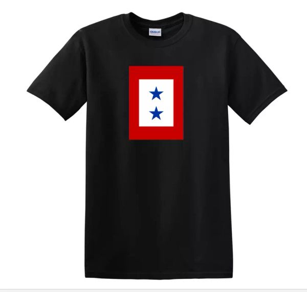 two blue stars service flag tee shirt red white blue graphic on black t-shirt, White;black
two blue stars service flag tee shirt red white blue graphic on black t-shirt, White;black