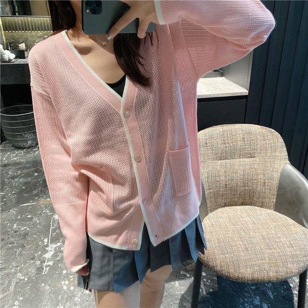 tb hollowed out 8788 net red age reducing pink college style loose and thin knitted cardigan coat women's long sleeve, White
tb hollowed out 8788 net red age reducing pink college style loose and thin knitted cardigan coat women's long sleeve, White
