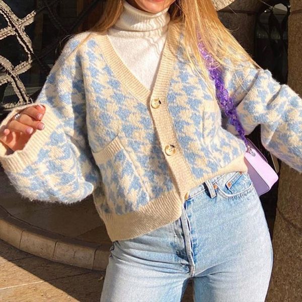 houndstooth cardigan women plaid print womens sweater autumn v neck vintage knitted crop casual loose knitwear winter coat, White;black
houndstooth cardigan women plaid print womens sweater autumn v neck vintage knitted crop casual loose knitwear winter coat, White;black