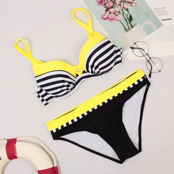 women two piece swimwears push up female bikini swim separate brazilian striped bathing suit, White;black
women two piece swimwears push up female bikini swim separate brazilian striped bathing suit, White;black