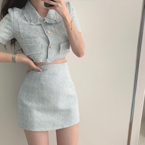 two piece dress cbafu verão duas peças conjunto de roupas femininas tweed coréia chique único breasted borla manga curta s cintura alta body, White
two piece dress cbafu verão duas peças conjunto de roupas femininas tweed coréia chique único breasted borla manga curta s cintura alta body, White
