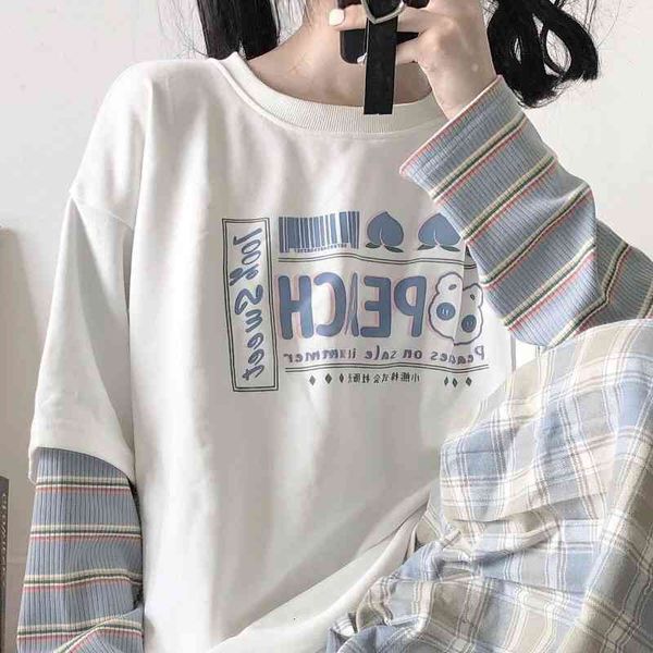 women's t-shirt qweek kawaii falso de duas peças camiseta feminina japonês streetwear manga longa t feminino s listrado bonito alt roup, White
women's t-shirt qweek kawaii falso de duas peças camiseta feminina japonês streetwear manga longa t feminino s listrado bonito alt roup, White