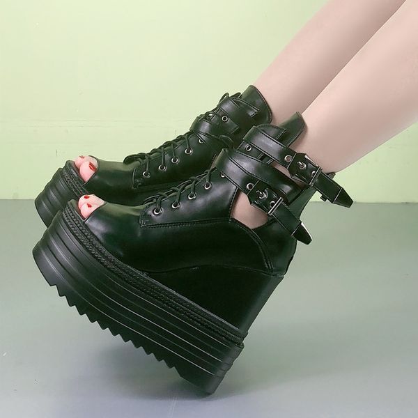 punk lao at de tornozelo aberto dedo do p botas femininas platfotm bota curta, Black
punk lao at de tornozelo aberto dedo do p botas femininas platfotm bota curta, Black