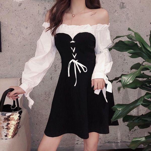 casual dresses office lady women's clothing autumn fashion brand shoulder slash nedk bow puff sleeve patchwork waist drawstring tie, Black;gray
casual dresses office lady women's clothing autumn fashion brand shoulder slash nedk bow puff sleeve patchwork waist drawstring tie, Black;gray