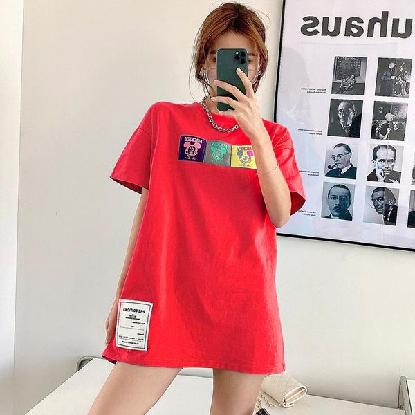 women's t-shirt 2021 summer mid-length loose large size cartoon short-sleeved women, White
women's t-shirt 2021 summer mid-length loose large size cartoon short-sleeved women, White