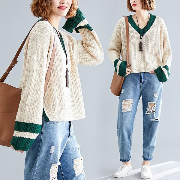 women's sweaters fat sister autumn retro sweater women 2021 v-neck temperament casual plus size color matching loose top, White;black
women's sweaters fat sister autumn retro sweater women 2021 v-neck temperament casual plus size color matching loose top, White;black