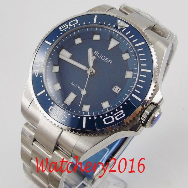 wristwatches 43mm blue dial sapphire glass luxury luminous date ceramic bezel automatic men's watch, Slivery;brown
wristwatches 43mm blue dial sapphire glass luxury luminous date ceramic bezel automatic men's watch, Slivery;brown