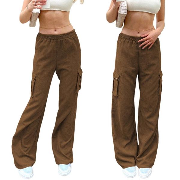 women's pants & capris women elastic waist cargo brown solid color straight-leg trousers with pockets s/ / l, Black;white
women's pants & capris women elastic waist cargo brown solid color straight-leg trousers with pockets s/ / l, Black;white