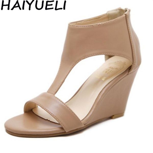 women casual shoes open toe faux leather concise sandals wedge heel summer high heels ankle wrap back zipper, Black
women casual shoes open toe faux leather concise sandals wedge heel summer high heels ankle wrap back zipper, Black