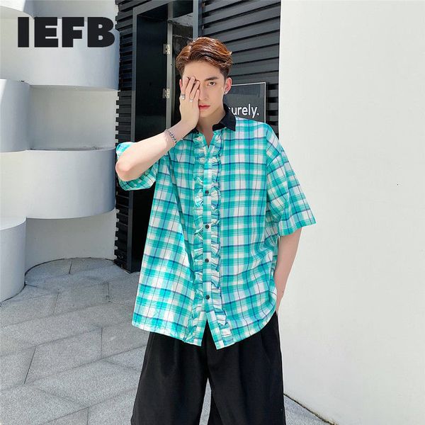 iefb summer blue plaid short sleeve shirt men's trend casual shirt ruffle single breasted contract color lapel 9y7391 210524, White;black
iefb summer blue plaid short sleeve shirt men's trend casual shirt ruffle single breasted contract color lapel 9y7391 210524, White;black