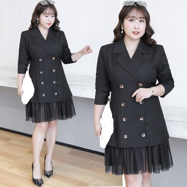 office lady work dress plus size black double breasted mesh patchwork woman casual fashion elegant oversized dresses spring 4xl, Black;gray
office lady work dress plus size black double breasted mesh patchwork woman casual fashion elegant oversized dresses spring 4xl, Black;gray