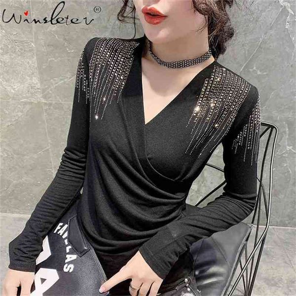 spring long sleeve t-shirts shiny diamond women v neck tee clothes cotton fabric t02509b 210421, Black;gray
spring long sleeve t-shirts shiny diamond women v neck tee clothes cotton fabric t02509b 210421, Black;gray