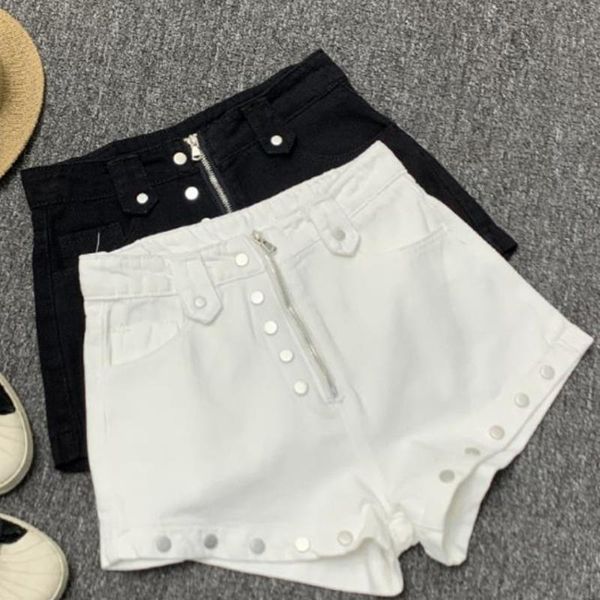 women's shorts fashion summer rivets denim women high waist wid leg jeans, White;black
women's shorts fashion summer rivets denim women high waist wid leg jeans, White;black