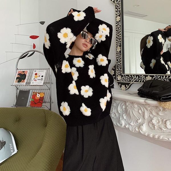 women's sweaters 90s vintage elegant embroidered floral knitted long sleeve oversized casual simple harajuku loose sweater pullover y2k, White;black
women's sweaters 90s vintage elegant embroidered floral knitted long sleeve oversized casual simple harajuku loose sweater pullover y2k, White;black