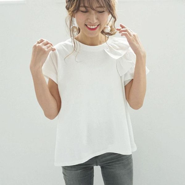 women's t-shirt superaen japanese 2021 summer ruffles sleeve loose simole white black woman tee
women's t-shirt superaen japanese 2021 summer ruffles sleeve loose simole white black woman tee